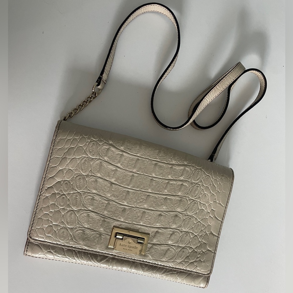 Kate Spade Faux Croc Look Envelope Clutch Neutral